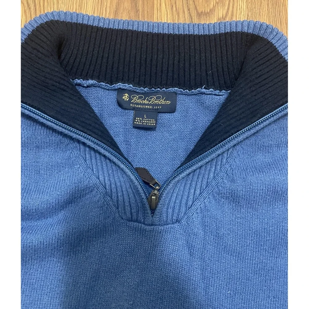 Brooks Brothers Sweater Mens Large Cashmere Blend 1/4 Zip Pullover Blue